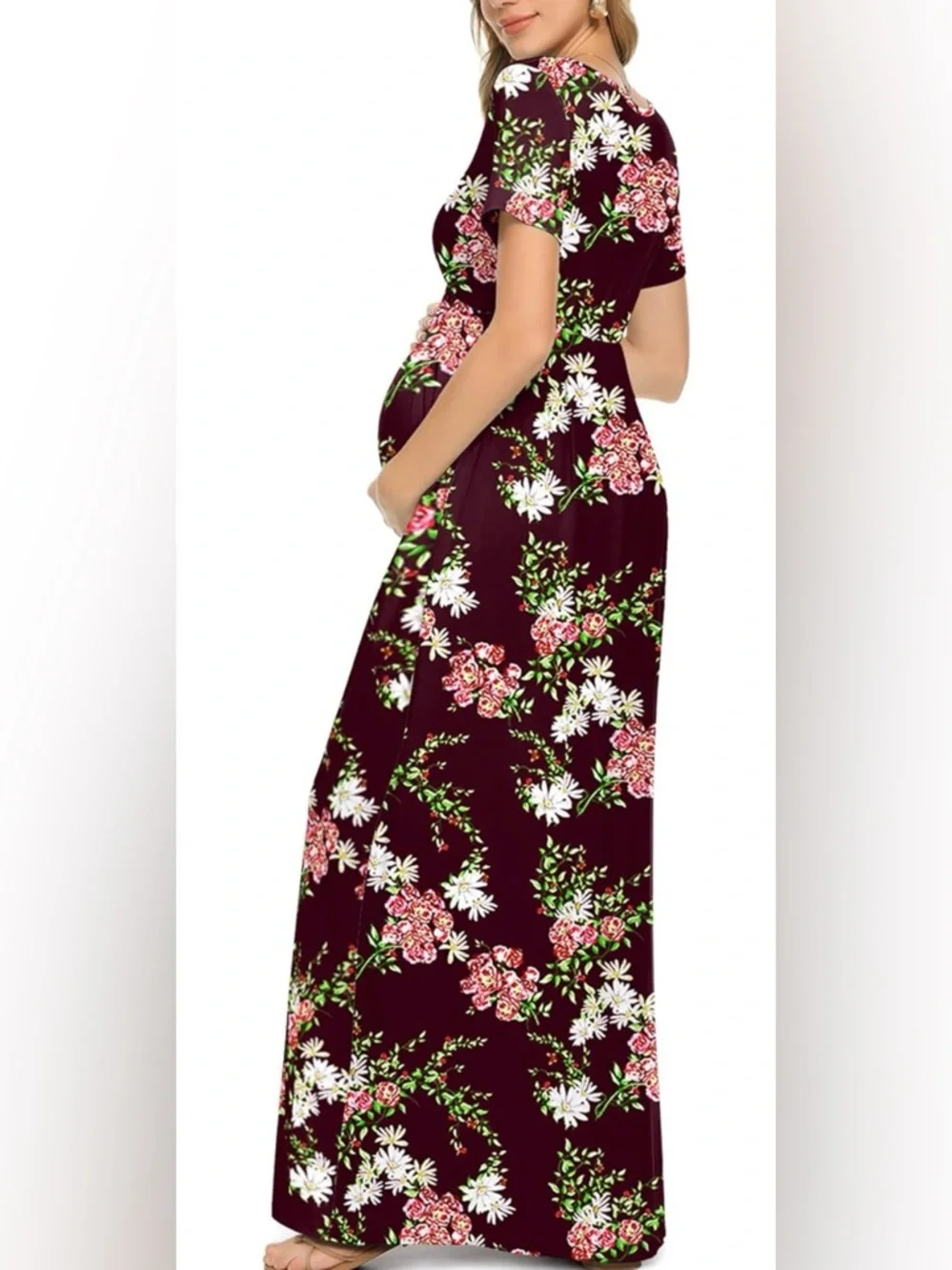 Xpenyo Maternity Maxi Dress Women Casual Wrap Long Baby Shower Pregnancy Dresses - Picture 3 of 9